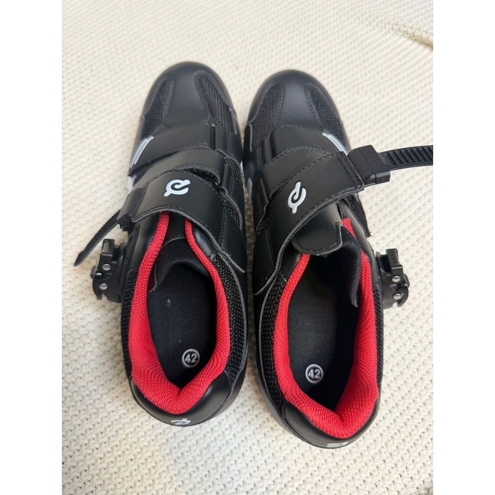 Peloton Cycling Shoes Black Red White Mens 9 Womens 11 EU 42 with Cleats PL01